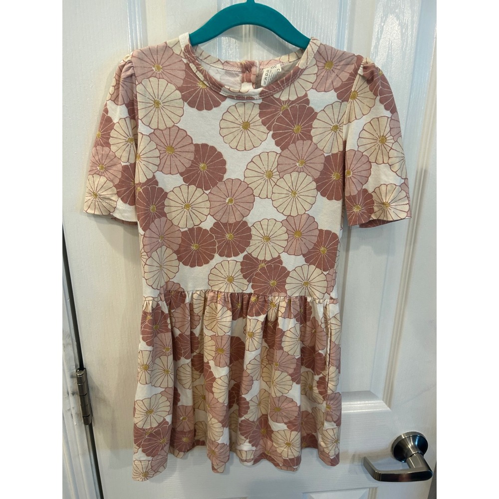 Kate Quinn Dress Pink Floral Organic Cotton Short Sleeve Button Back Kids 6Y